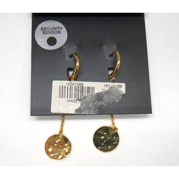 The Limited Earrings Gold Tone Hammered Metal Disc Dangle 2" Drop New - Picture 5 of 6